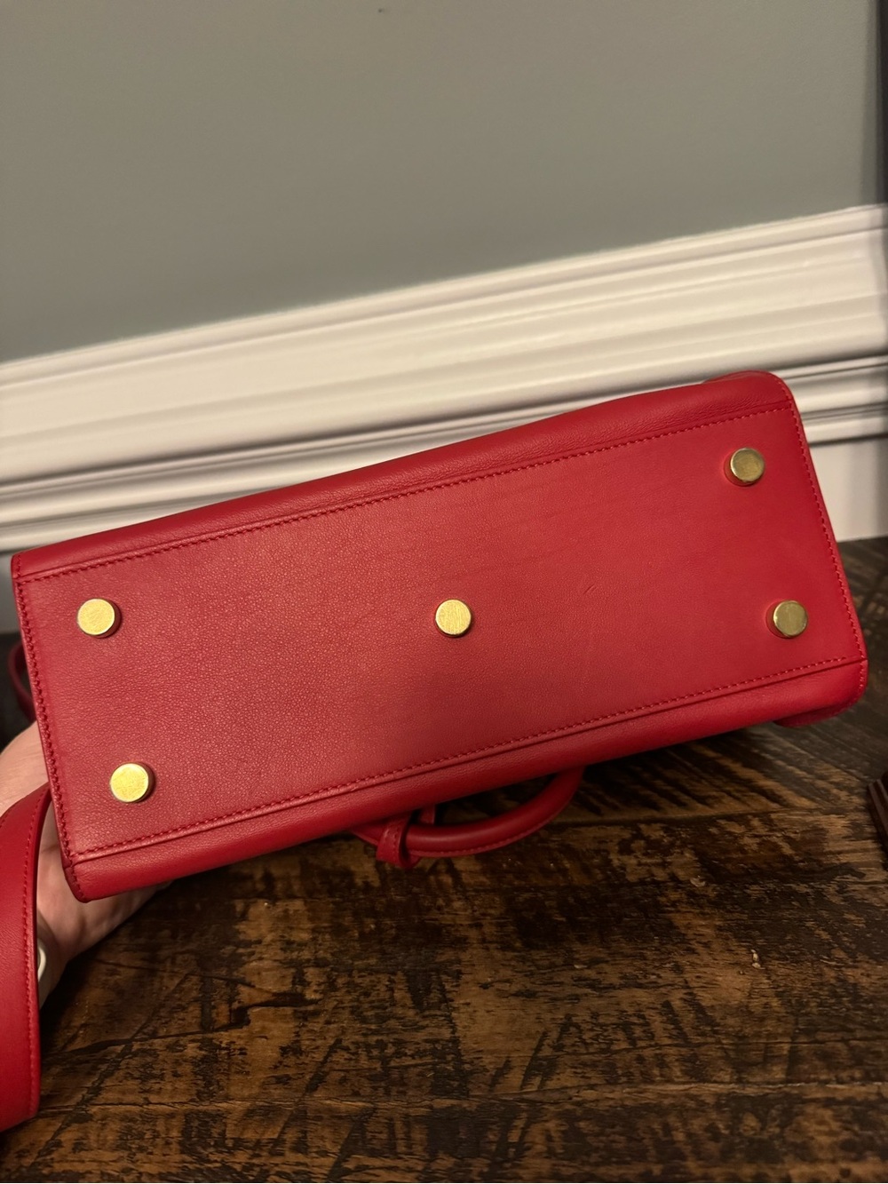 Saint Laurent Red Leather Top-Handle Satchel with Gold YSL Logo - Picture 5 of 9